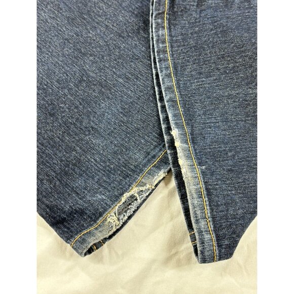 Grane Flare Leg Jeans Juniors Sz 5 Dark wash Wide Leg Distressed Hem - Picture 10 of 11